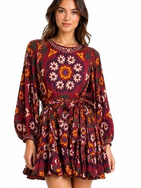 Rhode Resort Ella Suzani Print Long Sleeve Mini Dress – Size M